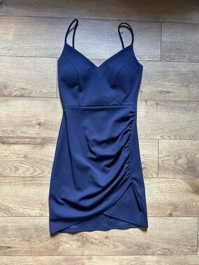 Windsor Navy Spaghetti-Strap Ruched Mini Dress